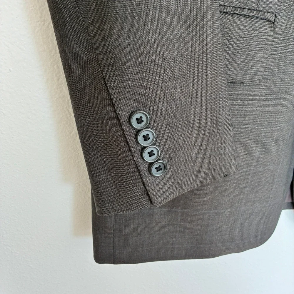 Brooks Brothers 346 Madison Fit Suit Mens 44R 36W Gray Glen Plaid 2 Button *Flaw